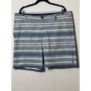 Sperry Mens Blue Anchor Stripe Hybrid Board Shorts Swim Trunks Nautical Size 38